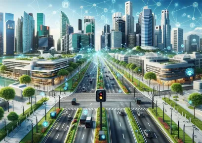 A-very-close-up-photorealistic-image-of-a-smart-city-resembling-Singapore.-The-focus-is-on-a-specific-area-with-visible-roads-a-traffic-light